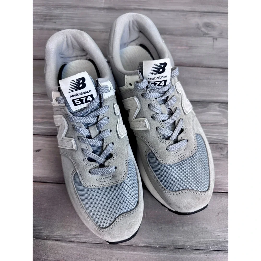 New Balance 574+ Platform Sneakers Grey White WL574ZBA Womens 11 Chunky Shoe - Picture 2 of 11